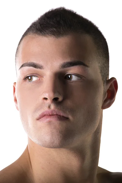 Close-up headshot of very attractive young man, looking to a side — Stock Photo, Image