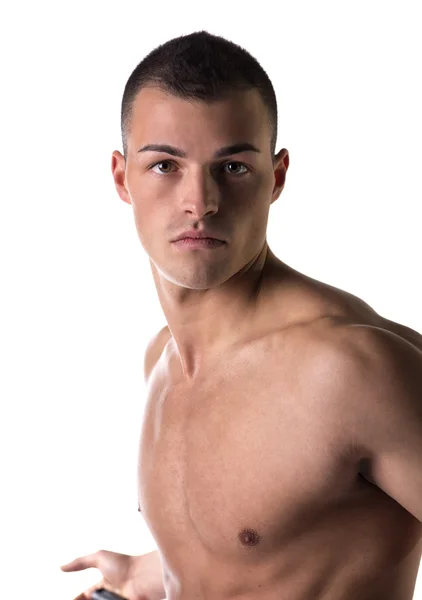 Shirtless attractive young man looking at camera — Stock Photo, Image