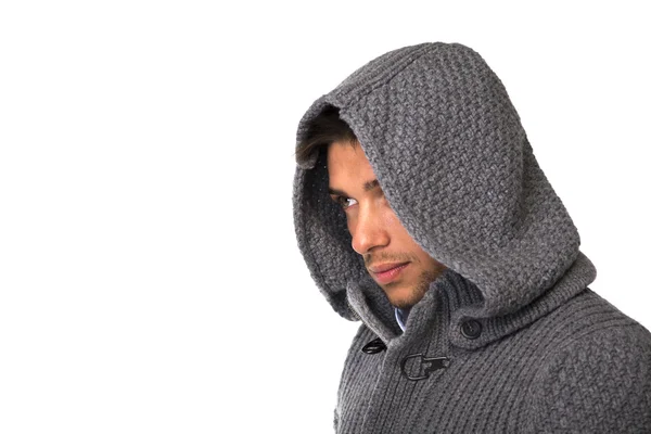 Good looking young man wearing winter hoodie sweater — Stock Photo, Image