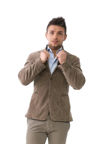 Guapo joven retrato, de pie aislado en blanco — Foto de Stock