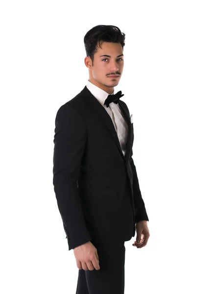 Handsome elegant young man with suit and bow-tie — Stock Photo, Image