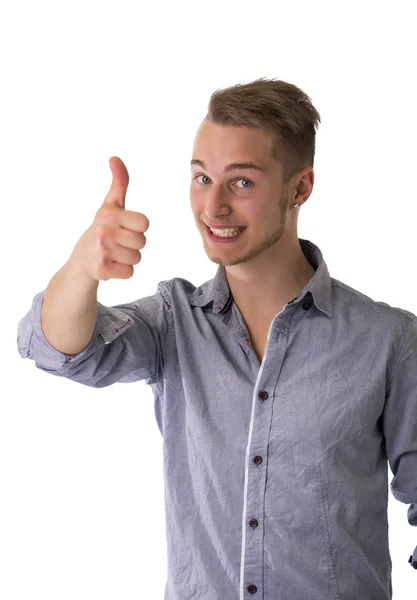 Handsome blond young man doing thumb up sign — Stock Photo, Image