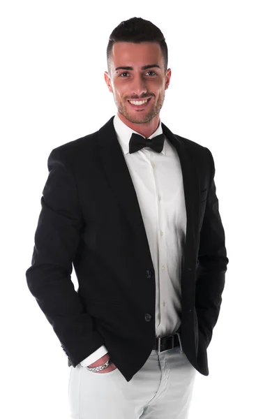 Attractive young businessman with suit and bowtie — Stock Photo, Image