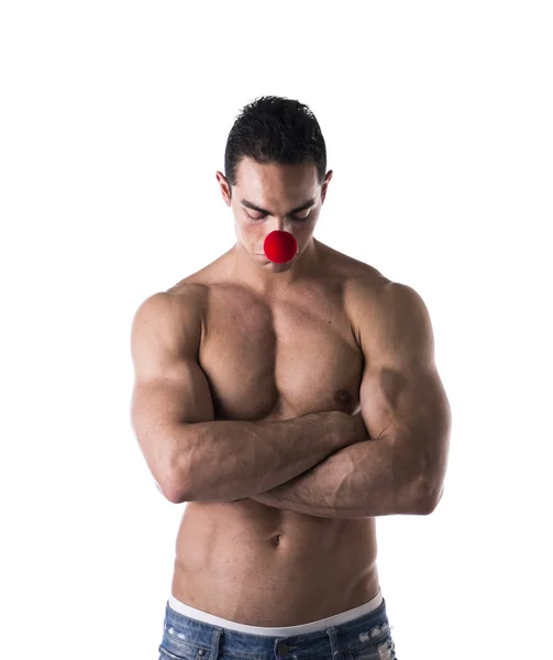 Muscled Middle Age Man with Red Ball on Nose — Stock Photo, Image