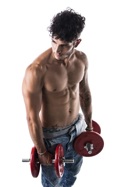 Man exercises with dumbbells — Stock Photo, Image