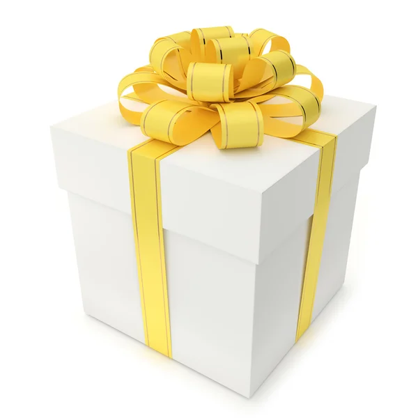 Caja de regalo con cinta amarilla y arco — Foto de Stock