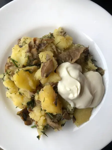 Potatoes Mushrooms Dill — Stock Photo, Image