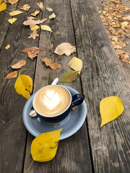 秋天背景的美味卡布奇诺 — 图库照片