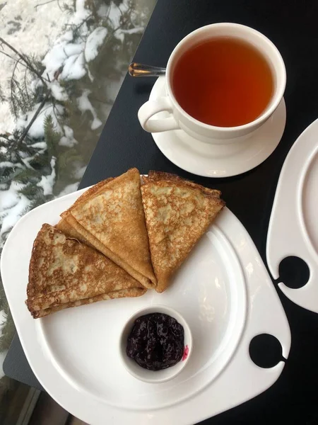 Tea Pancakes Jam — Fotografia de Stock
