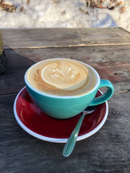 Delizioso Cappuccino Tavolo Legno — Foto Stock