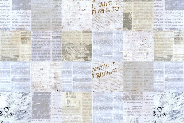 报纸抱怨旧的新闻纸图案背景 老式旧报纸模板纹理 无法阅读的新闻水平页与文字 图像的位置 彩色艺术拼贴 — 图库照片