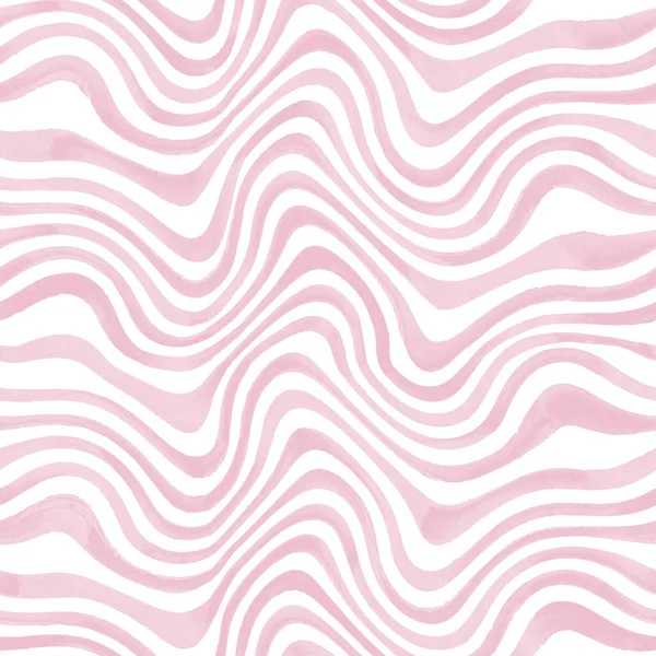 Abstracte Trendy Golvende Gestreepte Aquarelachtergrond Handgetekende Roze Witte Strepen Naadloos — Stockfoto