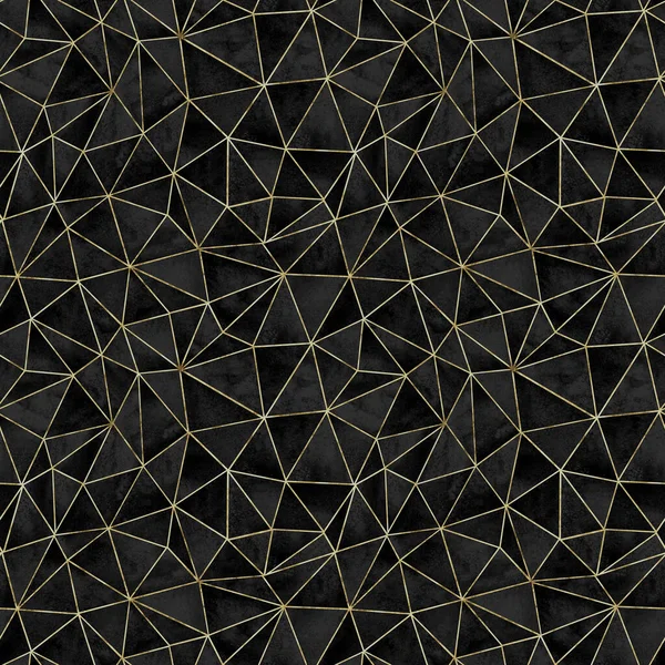Padrão Sem Costura Triângulos Geométricos Abstratos Aquarela Preta Dourada Mão — Fotografia de Stock
