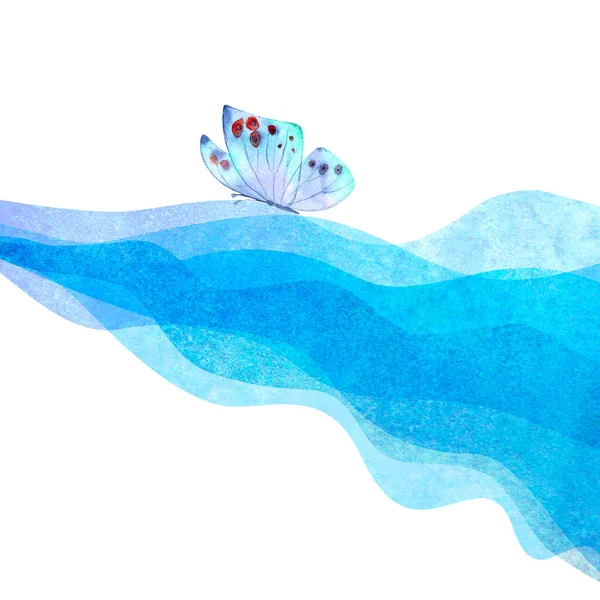 Акварель Прозорої Хвилі Синього Кольору Фону Ілюстрація Акварельних Фарбованих Хвиль — стокове фото