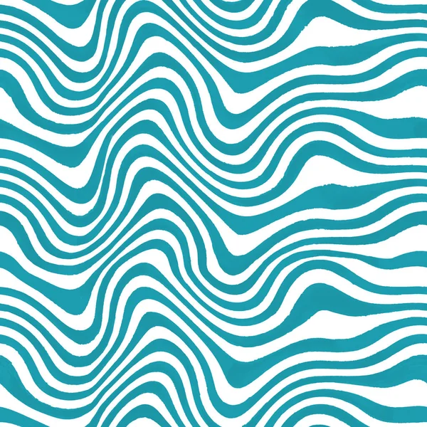 Soyut moda dalgalı çizgili arka plan. El çizimi, mavi ve beyaz çizgili, pürüzsüz desen. Moda dokusu dalgaları. Tekstil, kumaş, duvar kağıdı, ambalaj kağıdı baskısı.