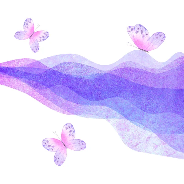 Akvarell Transparent Våg Lila Violett Lavendel Färgad Bakgrund Akvarell Handmålade — Stockfoto