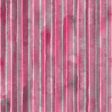 Suluboya çizgileri pürüzsüz desen. Renkli pembe gri çizgili arka plan. Suluboya el çizgili doku. Kumaş tasarımı, tekstil, kumaş, duvar kağıdı, ambalaj, fayans baskısı.