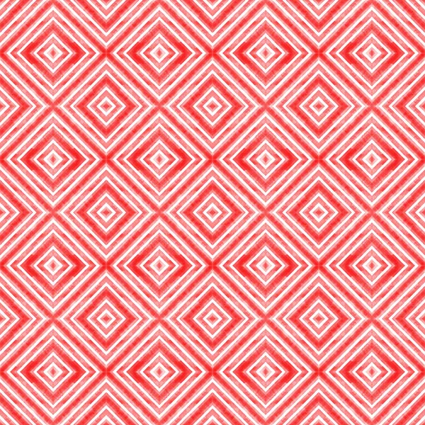 水彩幾何学的な菱形の正方形のシームレスなパターン 白い背景に赤い縞模様 水彩手描きストライプの質感 布のデザイン ファブリック ラッピング タイルのための印刷 — ストック写真