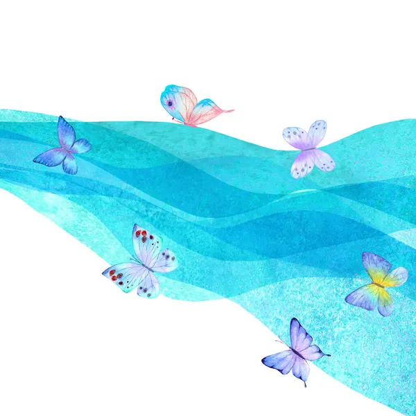 Акварель Прозорої Хвилі Морський Сніговий Бірюзовий Кольоровий Фон Ілюстрація Акварельних — стокове фото