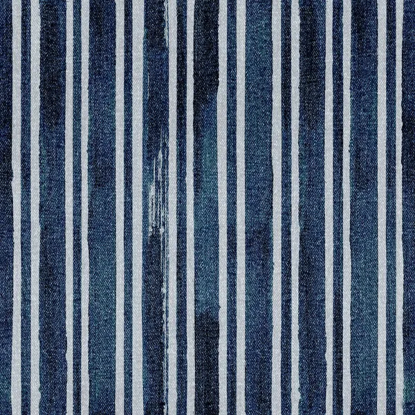 ジーンズファッションの背景 水彩ストライプとデニムストライプブルーグランジテクスチャシームレスパターン 織物素材綿の質感 — ストック写真