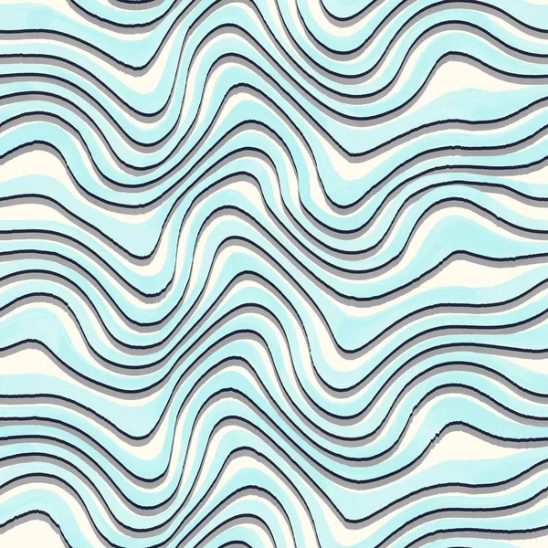 Abstract Golvende Gestreepte Aquarelachtergrond Met Hand Getekend Teal Zwart Wit — Stockfoto