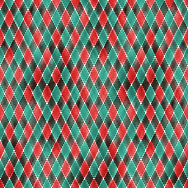Aquarelstreep Diagonaal Geruite Naadloze Patroon Kleurrijke Rode Groene Strepen Achtergrond — Stockfoto