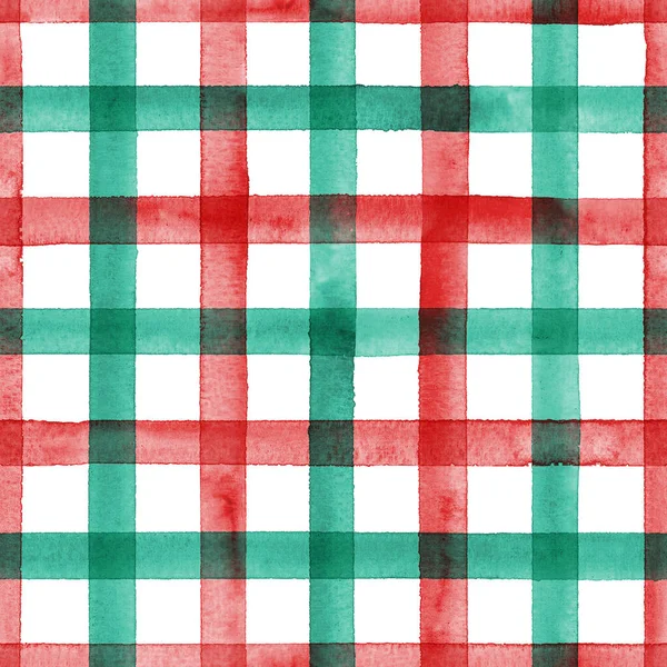 Aquarel Streep Geruite Naadloze Patroon Rode Groene Strepen Witte Achtergrond — Stockfoto