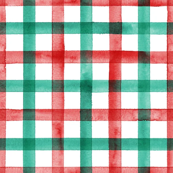 Striscia Acquerello Plaid Modello Senza Cuciture Strisce Rosse Verdi Sfondo — Foto Stock