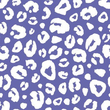 Leopard Very Peri purple color and white fantasy abstract seamless background. Hand drawn animal fur skin texture illustration. Seamless pattern for wrapping, wallpaper, textile, fabric.