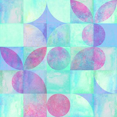 Paskalya tavşanları basit geometrik şekilli modern sanat suluboya desenlerini siluetliyor. Soyut arkaplan. El çizimi geometrik elementler dokusu. Tekstil ve duvar kağıdı için yazdır