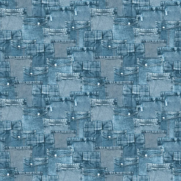 ジーンズポケットファッションの背景 デニムブルーネイビー藍のグランジの質感のポケットシームレスパターン 繊維生地素材綿の質感 テキスタイル ファブリック 包装紙のための印刷 — ストック写真