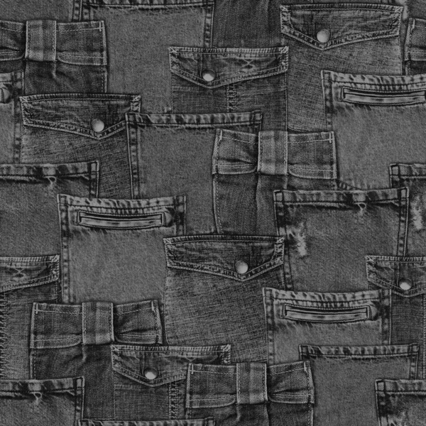 Jeans pocket fashion background. Denim black grey gray grunge textured pockets seamless pattern. Textile fabric material cotton texture. Print for textile, fabric, wallpaper, wrapping paper.