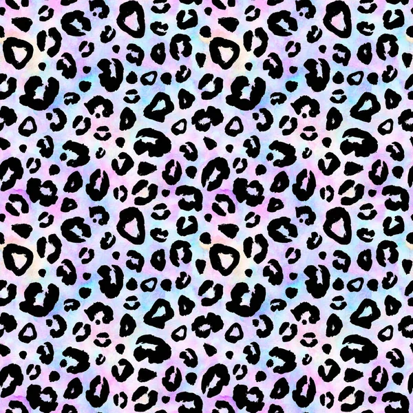 Leopard Bunten Aquarell Nahtlosen Hintergrund Handgezeichneter Schwarzer Tierfellabdruck Auf Mehrfarbigem — Stockfoto