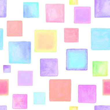 Çağdaş sanatın kusursuz bir geçmişi var. Soyut grunge kare geometrik şekiller. Suluboya el, çok renkli kare desenleri çizdi. Tekstil, duvar kağıdı ve ambalaj kağıdı için suluboya baskı.