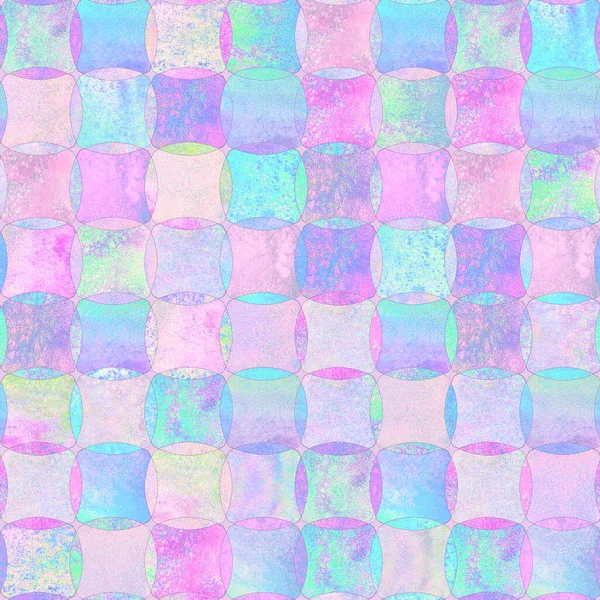 Naadloos Geometrisch Patroon Met Kleurrijke Aquarel Abstracte Overlappende Vormen Geruite — Stockfoto