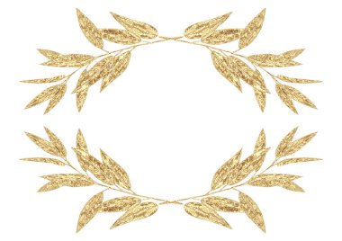 Eucalyptus leaves and branches golden frame isolated on white background. Hand drawn delicate botanical illustration. For original design of invitation, wedding, greeting cards