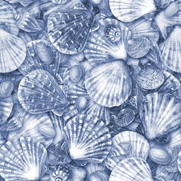 Akvarelová Mušle Bezešvé Kamenné Vzory Ručně Kreslené Mořské Mušle Oblázky — Stock fotografie