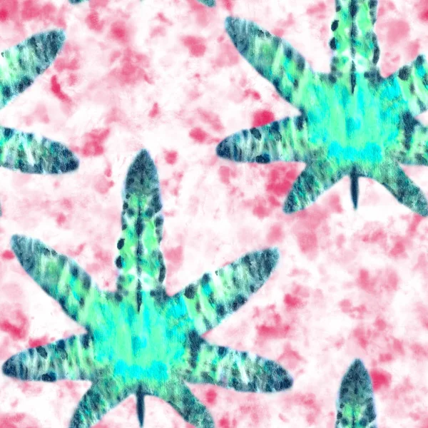 Tie Dye Marijuana Leaves Seamless Pattern Hand Painted Green Elements — стоковое фото