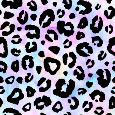 Leopard colorful watercolor seamless background. Watercolour hand drawn animal skin print. Abstract texture. Print for textile, wallpaper, wrapping paper.