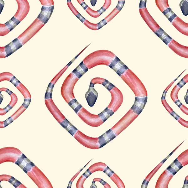 Κοραλένια Φίδια Γεωμετρικό Μοτίβο Χωρίς Ραφή Κόκκινο Μαύρο Γαλακτώδες Λευκό — Φωτογραφία Αρχείου