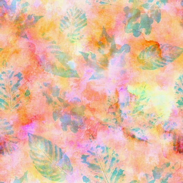 Abstract Autumn Thanksgiving Leaf Watercolor Traces Seamless Pattern Delicate Colorful — Stock Photo, Image