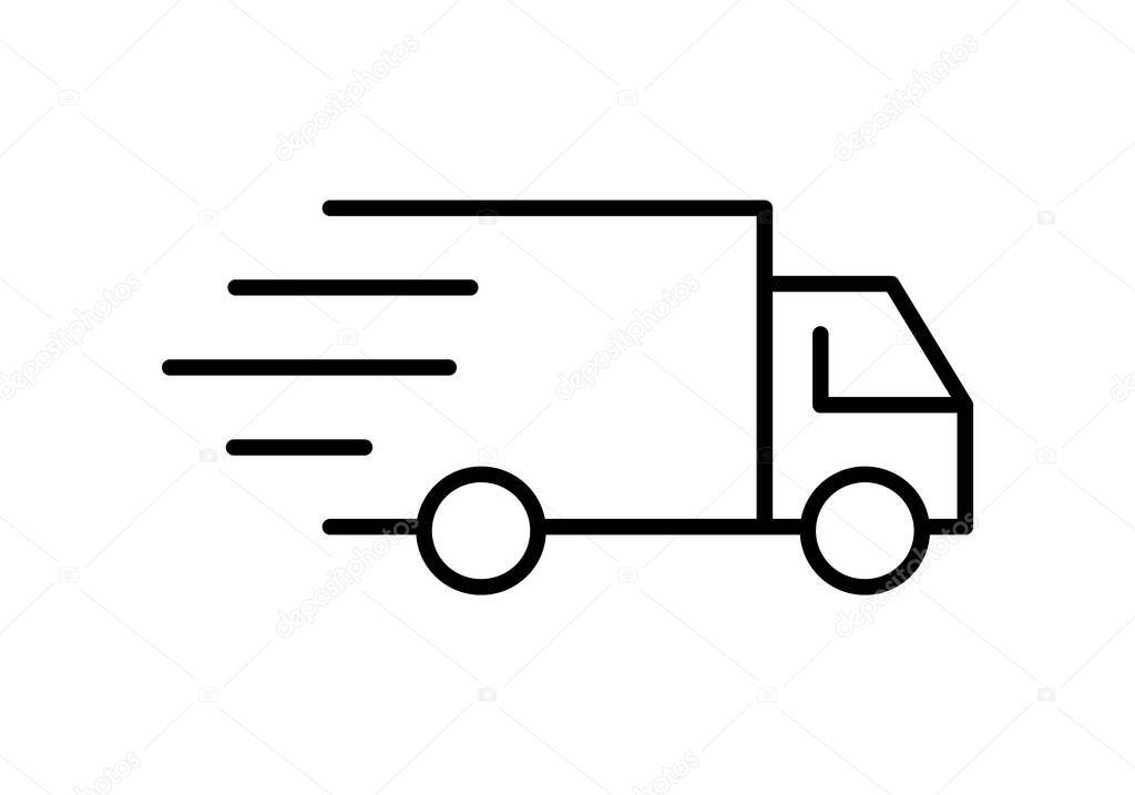 Delivery truck line icon. Cargo, distribution, transportation concept. Fast shipping idea. Moving vehicle with lines symbolizing speed. Freight transport services. Vector illustration, flat, clip art.