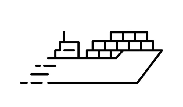 Icona Della Linea Della Nave Carico Nave Trasporto Merci Logistica — Vettoriale Stock