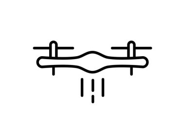 İHA hattı simgesini teslim et. Hava konseptiyle Quadcopter taşımacılığı. E-ticaret lojistik fikri. Beyaz arka planda siyah dron ana hatları. Drone ekspres teslimat. Vektör illüstrasyonu, düz, klip sanatı. 