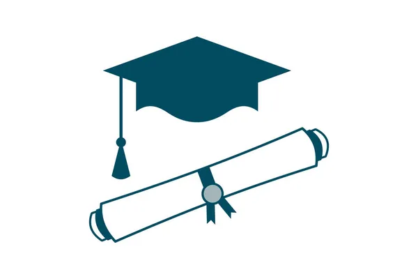 卒業キャップと卒業証書のスクロールアイコン ブルーの迫撃板と大学証明書 大学での高等教育の概念 博士号または博士号を取得 ベクターイラスト フラット クリップアート — ストックベクタ