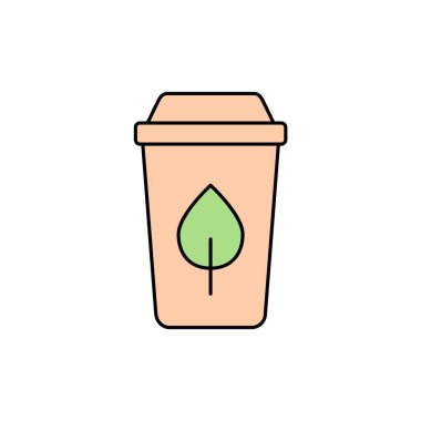 Biyolojik ayrıştırılabilir cam rengi ikonu. Yeşil yapraklı, zehirli olmayan tek kullanımlık kağıt bardak. Çevre dostu ambalaj. Geri dönüşümlü madde ürünü. Vektör illüstrasyonu, düz, özet, klip sanatı. 