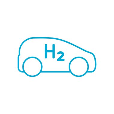 Mavi hidrojen yakıt otomobili ikonu. Yakıt hücresi aracı. Sürdürülebilir alternatif enerji konsepti. H2 motorlu taşıma. Gelecekçi hidrojen dioksit elektrikli otomobil. Vektör illüstrasyonu, özet. 