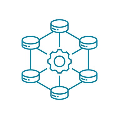 Aletli veritabanı sunucuları. Büyük veri çerçeve çizgisi simgesi. Veri mimari ağı. Veri analizi Bilgi depolama. Hacim, çeşitlilik, hız ve doğruluk. Vektör illüstrasyonu, düz, klip sanatı  