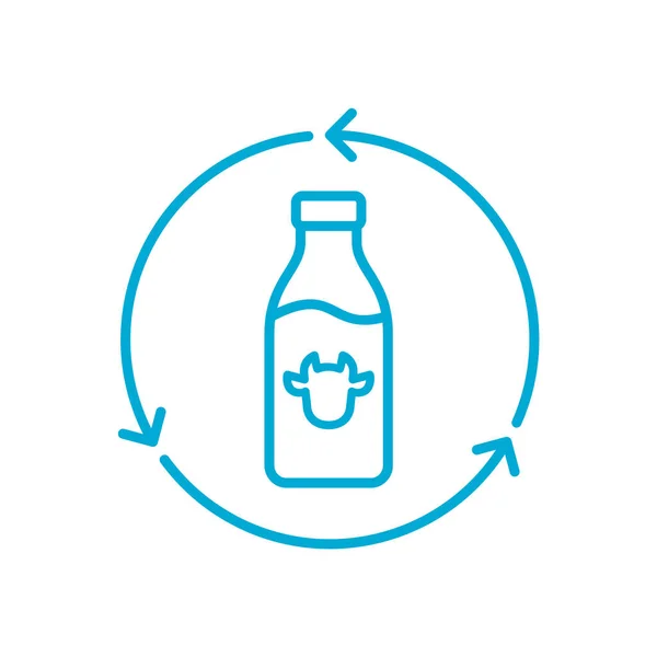可重复使用的奶瓶线图标 可回收玻璃奶瓶与回收箭头 环保可持续包装 可退回的新鲜牛奶容器 零浪费 矢量图解 剪贴画 — 图库矢量图片