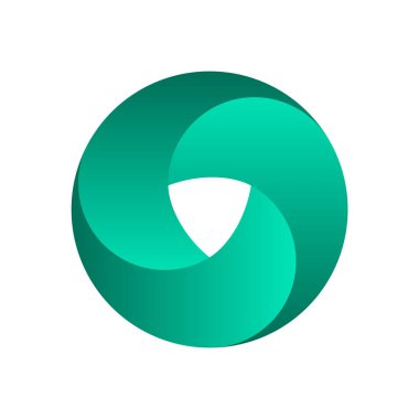 İmkansız daire şekli. Optik yanılsama. Yeşil gradyan sonsuz dairesel şekil. Beyaz arka planda birbirine kenetlenmiş halkalar. O harfi ya da yüzük. Soyut sonsuz geometrik döngü. Vektör illüstrasyonu.